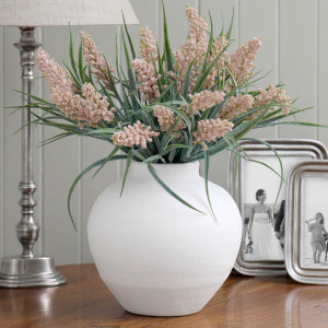 Canyon Round White Terracotta Vase, designed as a sculptural vase for shelf, console or table styling