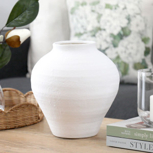 Canyon Taper White Terracotta Vase, a decorative vessel for flowers or tabletop styling