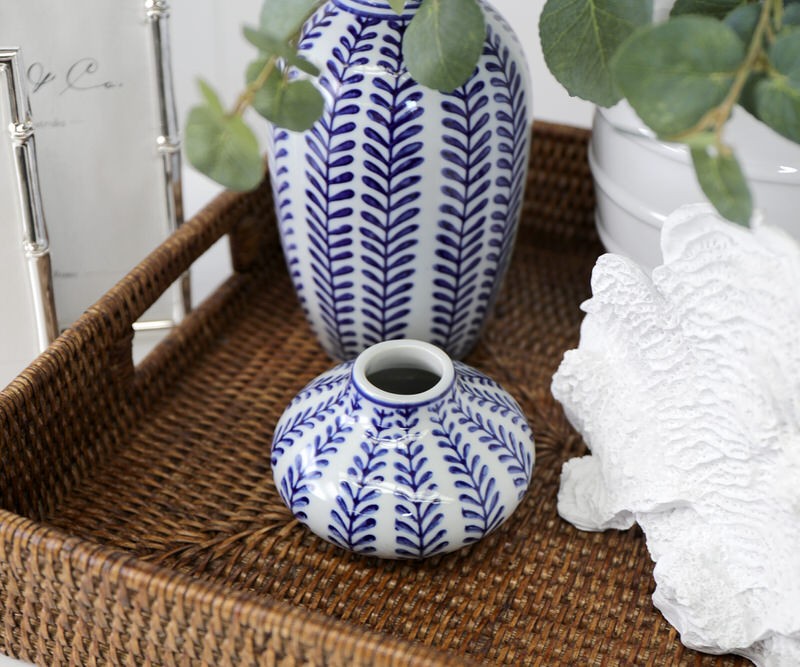 Tall Marina Blue & White Bud Vase