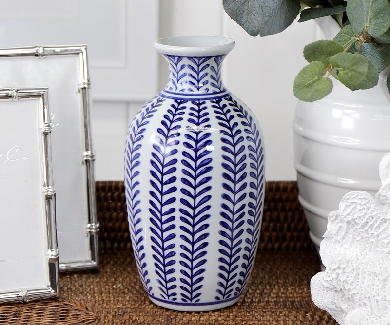 Tall Marina Blue & White Bud Vase
