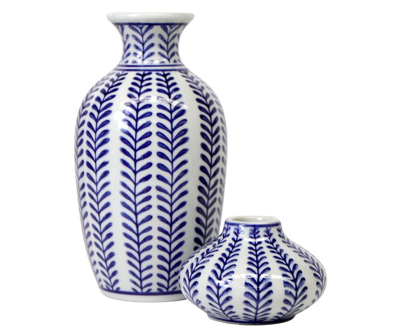 Tall Marina Blue & White Bud Vase