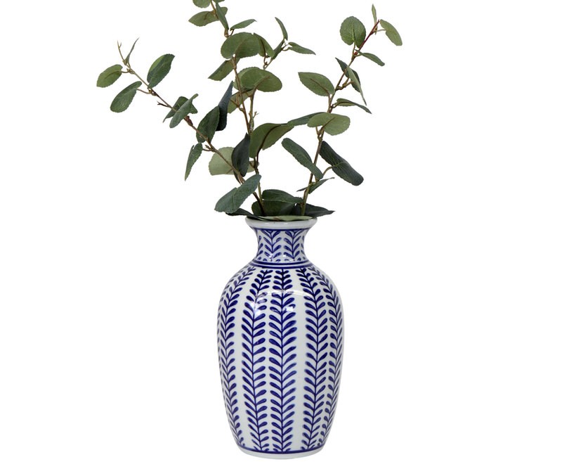 Tall Marina Blue & White Bud Vase