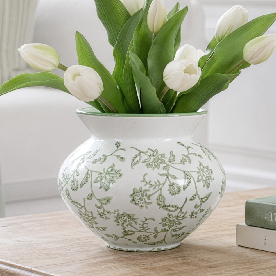 Mossvale Green Floral Vase, decorative planter or flower display
