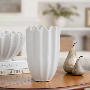 Amadora Fluted White Vase, a decorative vessel for arranging flowers, foliage or tabletop displays