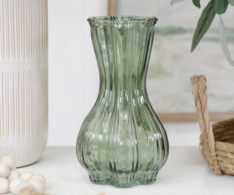 Green Martina Fluted Glass Vase