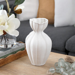 Valetta Fluted White Vase, decorative planter or flower display