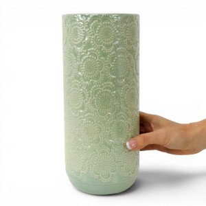 Lacey Green Embossed Vase