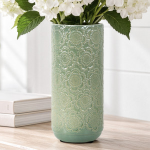 Lacey Green Embossed Vase