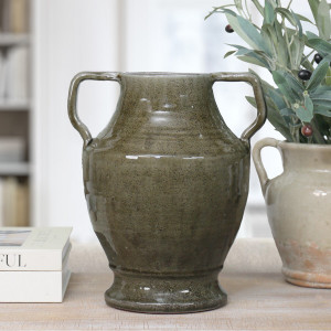 Avignon Olive Green Terracotta Vase, decorative planter or flower display