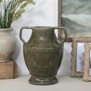 Avignon Olive Green Terracotta Vase, a decorative vessel for arranging flowers, foliage or tabletop displays