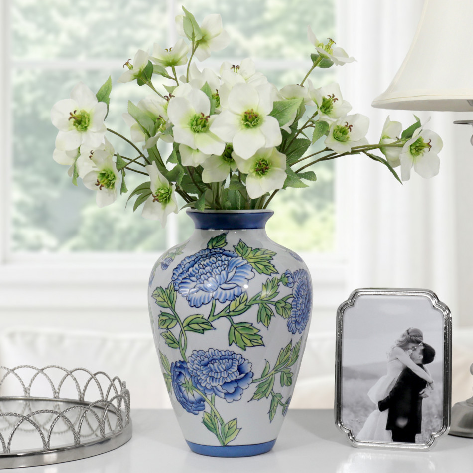 Bellecourt Blue & White Vase, a decorative vessel for arranging flowers, foliage or tabletop displays