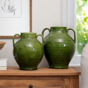 Small Salvada Green Urn Vase, a decorative vessel for arranging flowers, foliage or tabletop displays