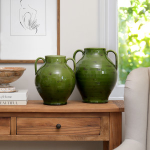 Large Salvada Green Urn Vase, a decorative vessel for arranging flowers, foliage or tabletop displays