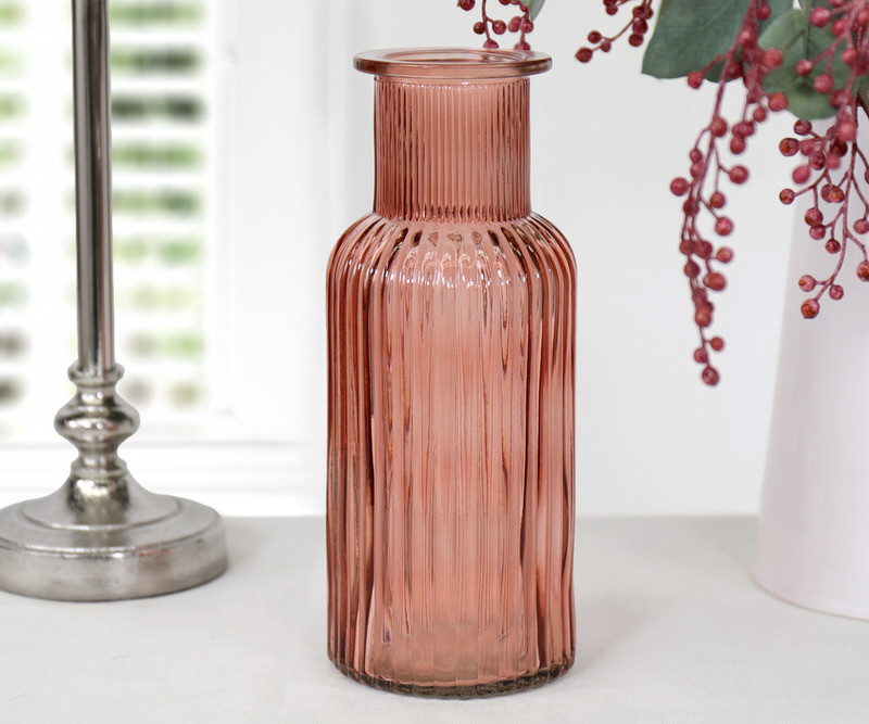 Ellis Ribbed Glass Vase - Rose