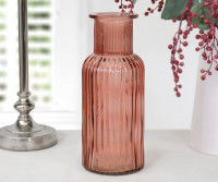 Ellis Ribbed Glass Vase - Rose