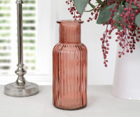 Ellis Ribbed Glass Vase - Rose