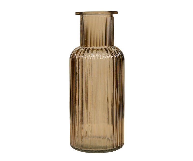 Ellis Ribbed Glass Vase - Amber