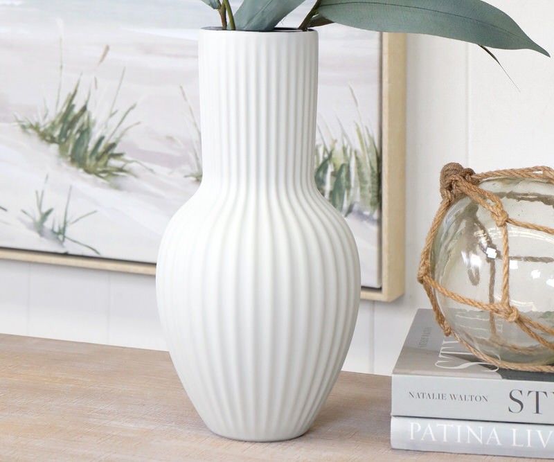 Carolina White Ribbed Vase - Tall