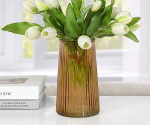 Gianna Ribbed Glass Vase - Amber