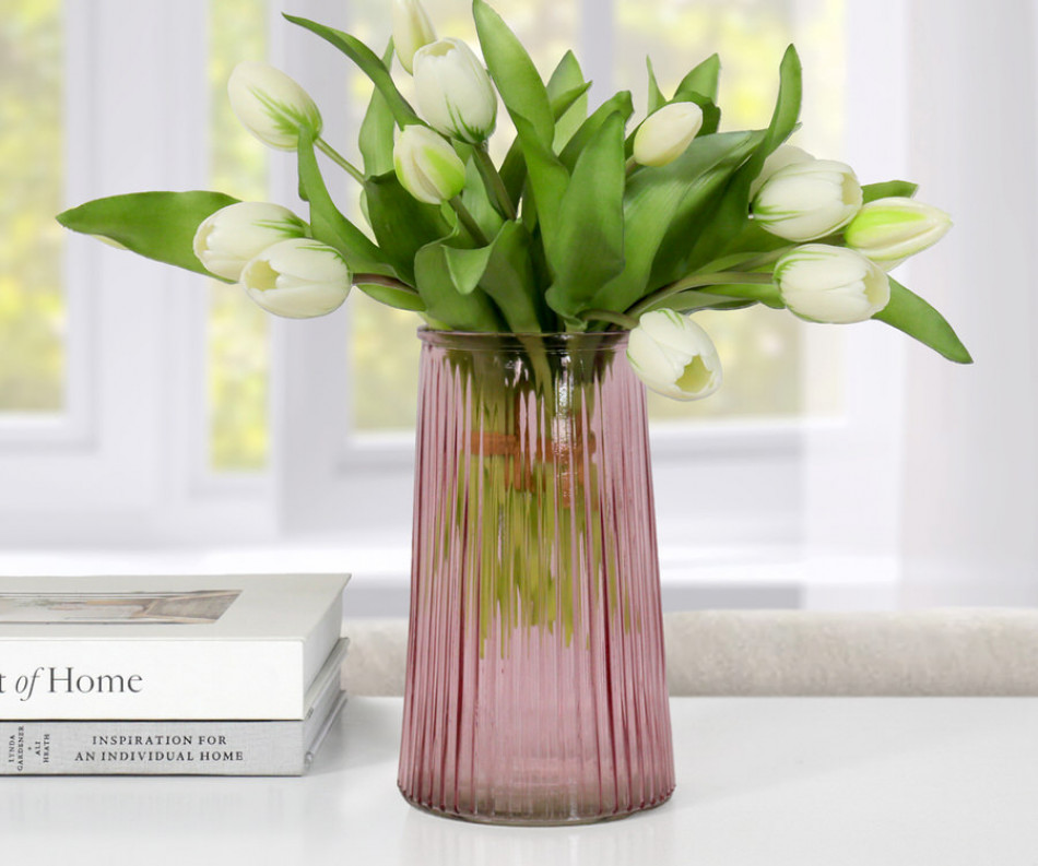 Gianna Ribbed Glass Vase - Rose