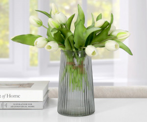 Gianna Ribbed Glass Vase - Smoke
