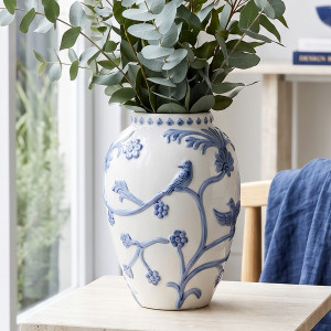 Blue Rosemont Embossed Vase, decorative planter or flower display