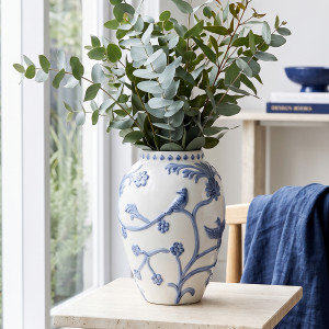 Blue Rosemont Embossed Vase, a decorative vessel for arranging flowers, foliage or tabletop displays