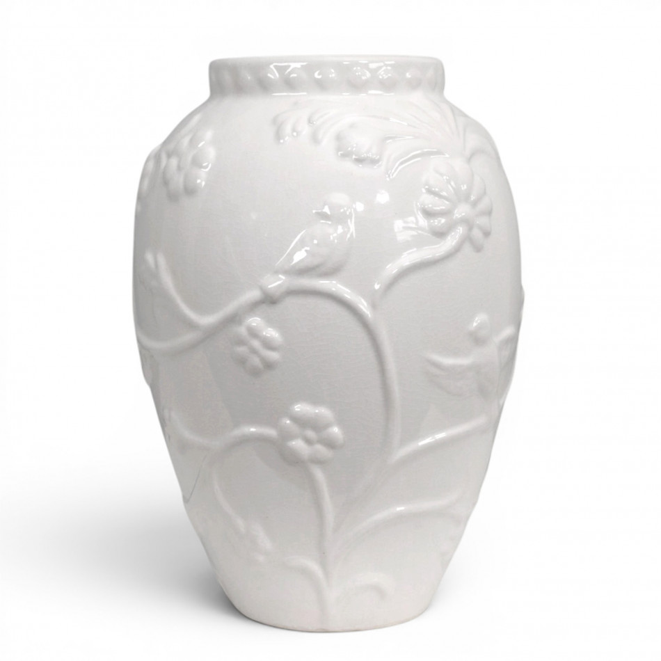 White Rosemont Embossed Vase, a decorative vessel for flowers or tabletop styling