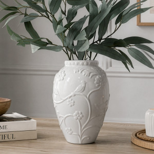White Rosemont Embossed Vase, decorative planter or flower display