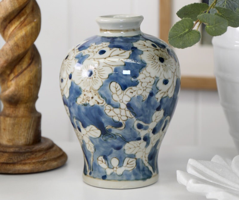 Columbine III Blue Floral Vase - Urn Shape