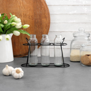 Set 3 Lucent Bottles in Black Stand, a drinkware piece for serving and tabletop use