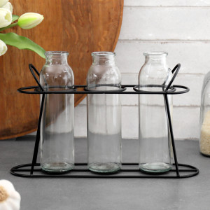 Set 3 Lucent Bottles in Black Stand, decorative tableware