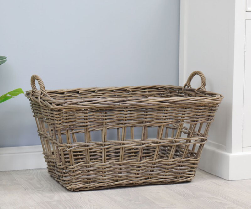 Westport Rectangle Washing Basket - Antique Grey Cane