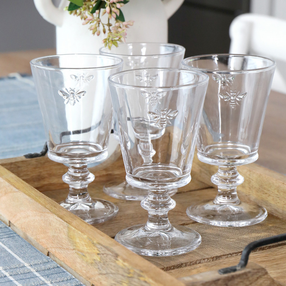 Set 4 French Bee Wine Glasses, decorative tableware