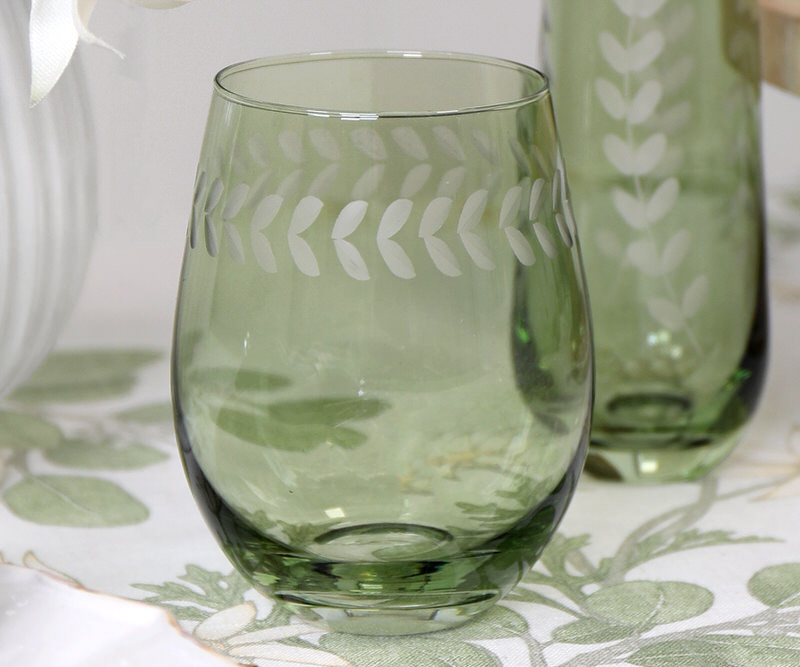 Set 2 Belvedere Green Wine Glasses