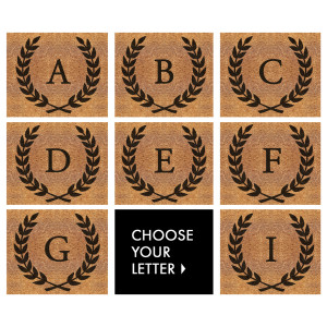 CUSTOM Large Initial Wreath Doormat 90x55cm - Vinyl Backed, an entrance mat designed for a doorway