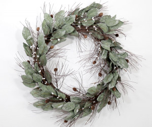 White Berry & Pinecone Wreath 50cm